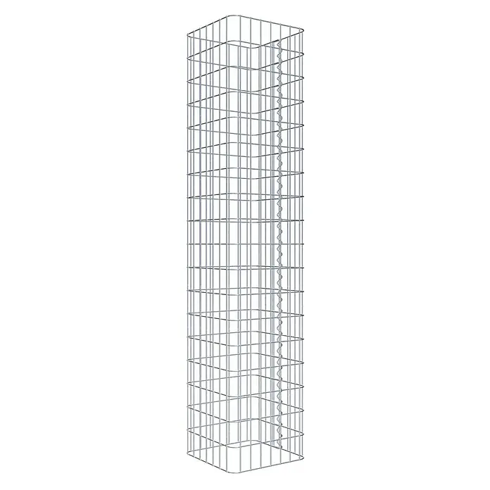 Gabiona Gabionensäule - 37 x 37 x 180 cm, Metall, Maschenbreite: 50 mm, Maschenhöhe: 100 mm - Ein schlanker, rechteckiger Gabionenkorb aus Drahtgeflecht, ideal für dekorative Gestaltung und als Stützelement im Garten.