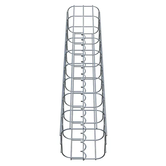 Gabiona Gabionensäule - 17 x 17 x 90 cm, Metall, Maschenbreite: 50 mm, Maschenhöhe: 100 mm - Das Bild zeigt eine Kabelrinne aus Metalldraht, die eine robuste und offene Struktur zur Kabelführung bietet. Ideal für industrielle Umgebungen.