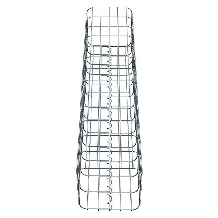 Gabiona Gabionensäule - 27 x 27 x 130 cm, Metall, Maschenbreite: 50 mm, Maschenhöhe: 100 mm - Das Bild zeigt eine Gabione, einen Drahtkorb, der typischerweise für den Landschaftsbau oder zur Hangbefestigung eingesetzt wird, in einer klaren, aufrechten Darstellung.