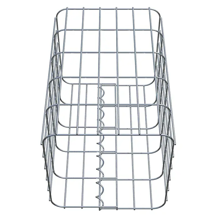 Gabiona Gabionensäule - 32 x 32 x 50 cm, Metall, Maschenbreite: 50 mm, Maschenhöhe: 100 mm - Draufsicht eines Gabionenkorbs aus silberfarbenem Drahtgeflecht. Das robuste Metallnetz ist ideal für den Garten- und Landschaftsbau.