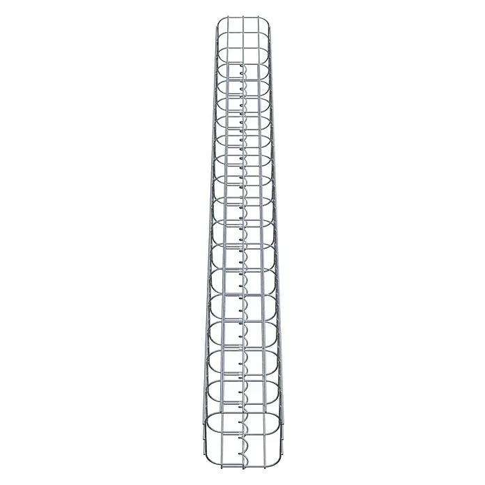 Gabiona Gabionensäule - 17 x 17 x 180 cm, Metall, Maschenbreite: 50 mm, Maschenhöhe: 100 mm - Bild eines länglichen, zylindrischen Käfigs aus silbernem Metalldraht für Baumbewuchs.