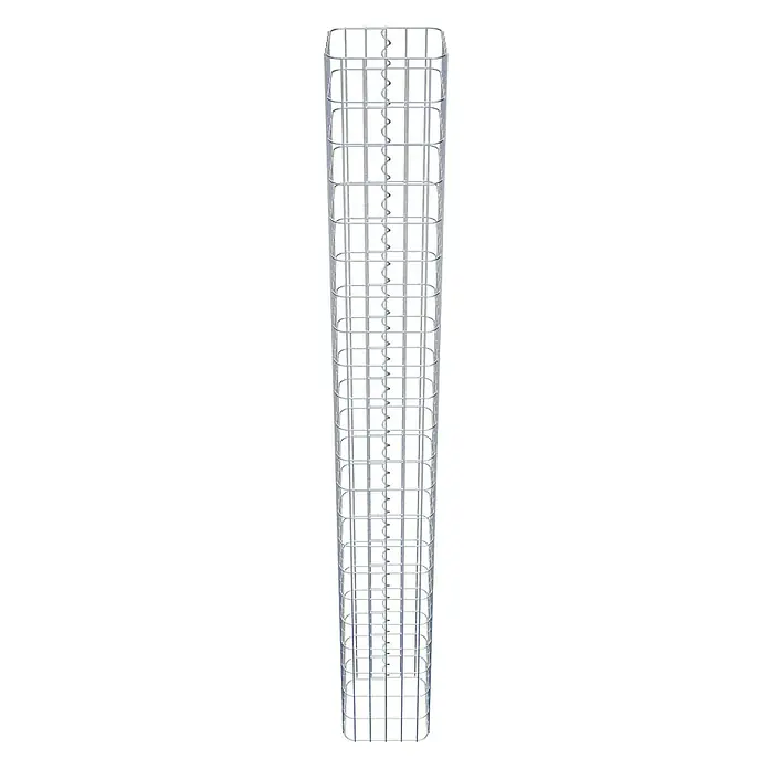 Gabiona Gabionensäule - 27 x 27 x 220 cm, Metall, Maschenbreite: 50 mm, Maschenhöhe: 100 mm - Draufsicht auf einen verzinkten, zylindrischen Pflanzstützkäfig mit quadratischen Öffnungen und zentraler, gewundener Stützstruktur.