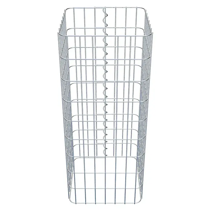 Gabiona Gabionensäule - 37 x 37 x 90 cm, Metall, Maschenbreite: 50 mm, Maschenhöhe: 100 mm - Das Bild zeigt einen Gabionenkorb aus Metall, der leer und quaderförmig ist und für Steine oder andere Materialien verwendet werden kann.