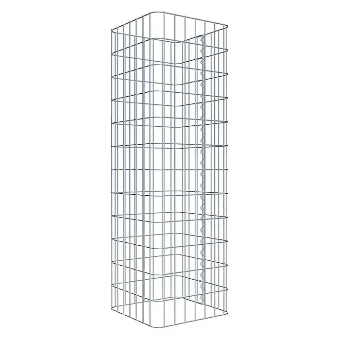 Gabiona Gabionensäule - 37 x 37 x 120 cm, Metall, Maschenbreite: 50 mm, Maschenhöhe: 100 mm - Nahaufnahme eines Gabionenkorbs aus Metall, der für den Einsatz im Garten- und Landschaftsbau konzipiert ist.