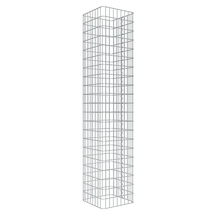 Gabiona Gabionensäule - 42 x 42 x 210 cm, Metall, Maschenbreite: 50 mm, Maschenhöhe: 100 mm - Draufsicht auf eine lange, schlanke Gabione aus Drahtgitter, ein vielseitiges Produkt für Landschaftsgestaltung und Bauprojekte.