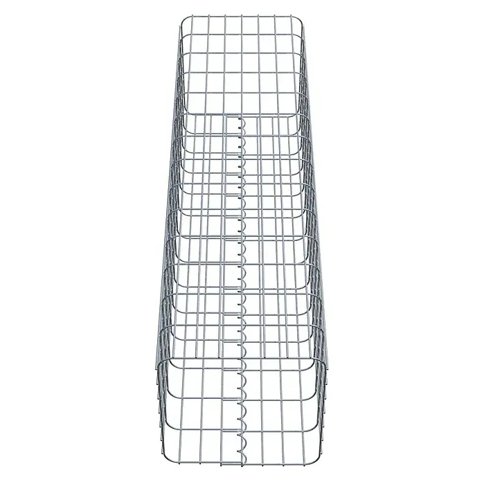 Gabiona Gabionensäule - 37 x 37 x 140 cm, Metall, Maschenbreite: 50 mm, Maschenhöhe: 100 mm - Draufsicht auf einen Gabionenkorb aus verzinktem Drahtgeflecht mit rechteckiger Form und abgerundeten Ecken.