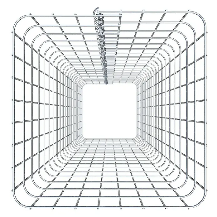 Gabiona Gabionensäule - 42 x 42 x 210 cm, Metall, Maschenbreite: 50 mm, Maschenhöhe: 100 mm - Abbildung eines Drahtkorbs, der Tiefe und eine perspektivische Illusion erzeugt. Das Produkt besteht aus verchromtem Drahtgeflecht.