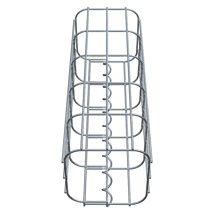 Gabiona Gabionensäule - 17 x 17 x 50 cm, Metall, Maschenbreite: 50 mm, Maschenhöhe: 100 mm - Nahaufnahme eines robusten, silbrig glänzenden Leiters mit Schutzkorb, ideal für industrielle Anwendungen und erhöhte Sicherheit.