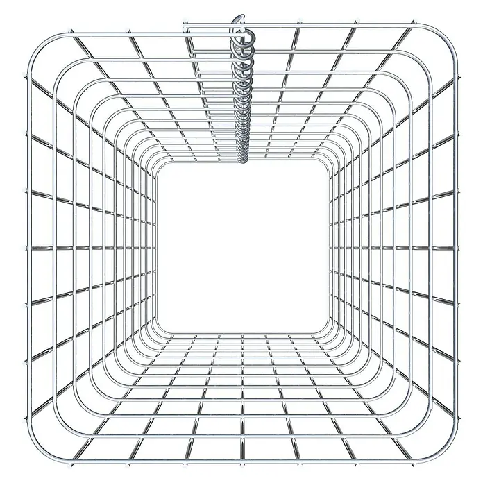 Gabiona Gabionensäule - 37 x 37 x 110 cm, Metall, Maschenbreite: 50 mm, Maschenhöhe: 100 mm - Blick in eine Duschvorhangstange aus Chrom, die eine quadratische Form mit abgerundeten Ecken und Vorhangringen aufweist.
