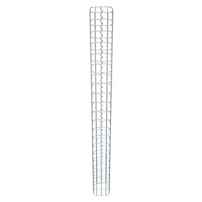 Gabiona Gabionensäule - 17 x 17 x 200 cm, Metall, Maschenbreite: 50 mm, Maschenhöhe: 100 mm - Aufnahme eines schlanken, silbernen Pflanzturm mit horizontalen und vertikalen Streben und einer spiralförmigen Stütze für Pflanzen.