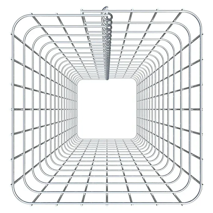 Gabiona Gabionensäule - 37 x 37 x 160 cm, Metall, Maschenbreite: 50 mm, Maschenhöhe: 100 mm - Perspektivische Aufnahme eines quadratischen, metallenen Wäschetrockners mit Wäscheklammern an der Decke.