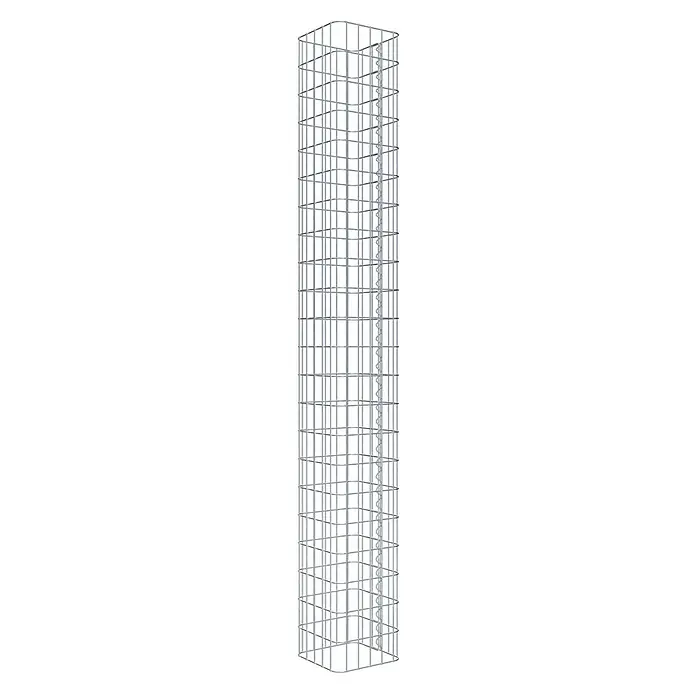 Gabiona Gabionensäule - 27 x 27 x 220 cm, Metall, Maschenbreite: 50 mm, Maschenhöhe: 100 mm - Bild einer hohen, schlanken Gabione aus Drahtgeflecht, die für den Einsatz im Garten- und Landschaftsbau bestimmt ist.
