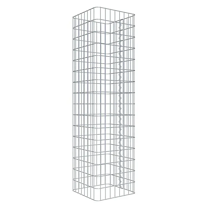 Gabiona Gabionensäule - 42 x 42 x 160 cm, Metall, Maschenbreite: 50 mm, Maschenhöhe: 100 mm - Ansicht eines Gabionenkorbs, der typischerweise für Stützmauern oder dekorative Landschaftselemente verwendet wird. Seine Drahtgitterstruktur ist sehr stabil.