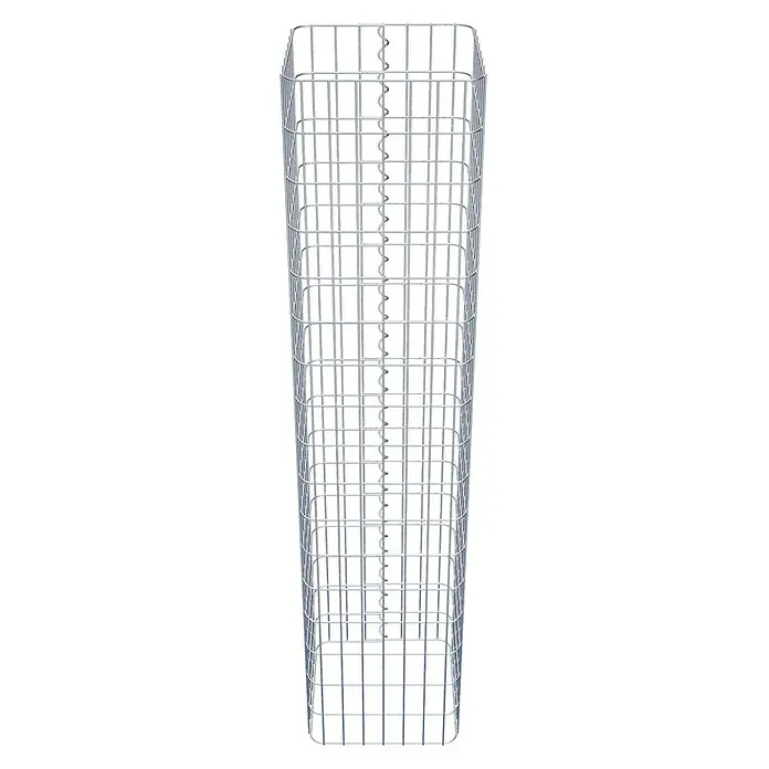 Gabiona Gabionensäule - 37 x 37 x 170 cm, Metall, Maschenbreite: 50 mm, Maschenhöhe: 100 mm - Das Bild zeigt eine Gabione, einen Drahtkorb für Steine, der als Gestaltungselement im Garten oder als Stützmauer verwendet werden kann.