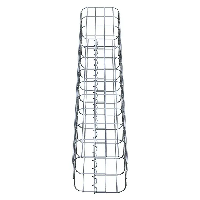 Gabiona Gabionensäule22 x 22 x 120 cm, Metall, Maschenbreite: 50 mm, Maschenhöhe: 100 mm - Draufsicht auf einen rechteckigen Gabionenkorb aus verzinktem Stahldraht. Der Korb ist leer und hat eine robuste Konstruktion für vielfältige Anwendungen.