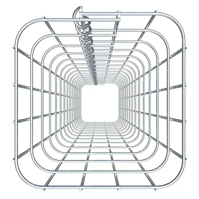 Gabiona Gabionensäule - 22 x 22 x 150 cm, Metall, Maschenbreite: 50 mm, Maschenhöhe: 100 mm - Metallischer Tunnelblick: Eine faszinierende Perspektive in einem futuristischen Käfig aus glänzendem Metall.