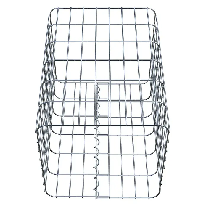 Gabiona Gabionensäule - 42 x 42 x 60 cm, Metall, Maschenbreite: 50 mm, Maschenhöhe: 100 mm - Eine detaillierte Aufnahme eines Gabionenkorbs, der die Drahtgitterstruktur und die rechteckige Form des Produkts hervorhebt.