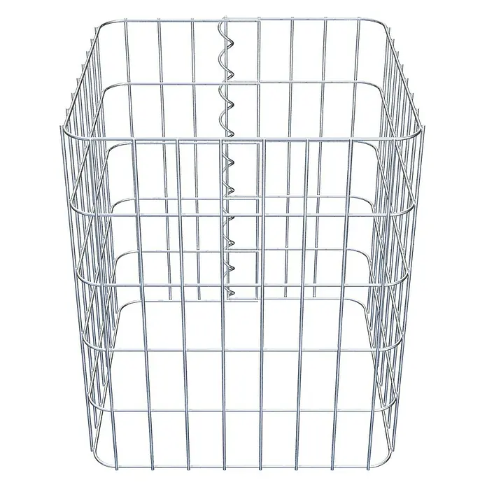 Gabiona Gabionensäule - 42 x 42 x 50 cm, Metall, Maschenbreite: 50 mm, Maschenhöhe: 100 mm - Draufsicht eines leeren, quadratischen Gabionenkorbs aus verzinktem Stahl für den Gartenbau.