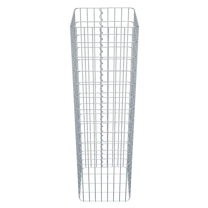 Gabiona Gabionensäule - 42 x 42 x 150 cm, Metall, Maschenbreite: 50 mm, Maschenhöhe: 100 mm - Nahaufnahme eines Gabionenkorbs aus verzinktem Drahtgeflecht mit rechteckiger Form und spiralförmigen Verbindungen.