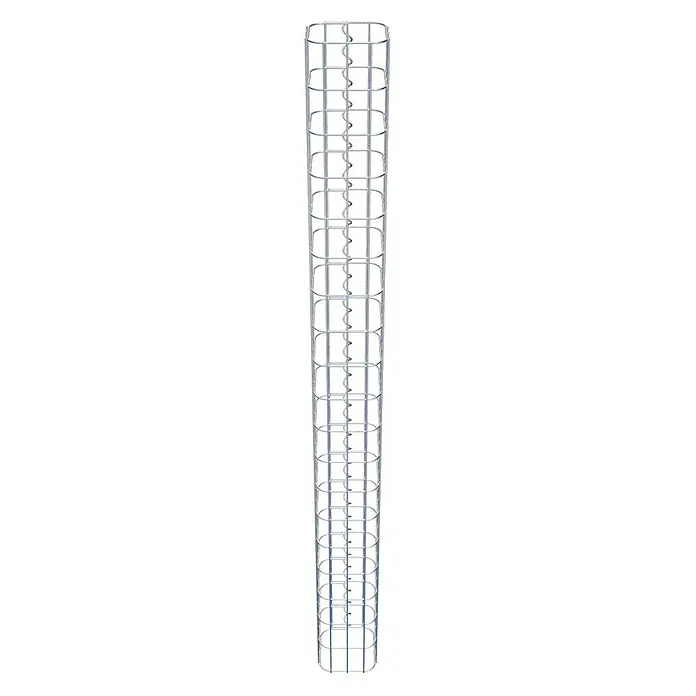 Gabiona Gabionensäule - 17 x 17 x 190 cm, Metall, Maschenbreite: 50 mm, Maschenhöhe: 100 mm - Nahaufnahme eines Weinregals aus Metall, das eine stilvolle und praktische Lösung für die Aufbewahrung von Weinflaschen bietet.