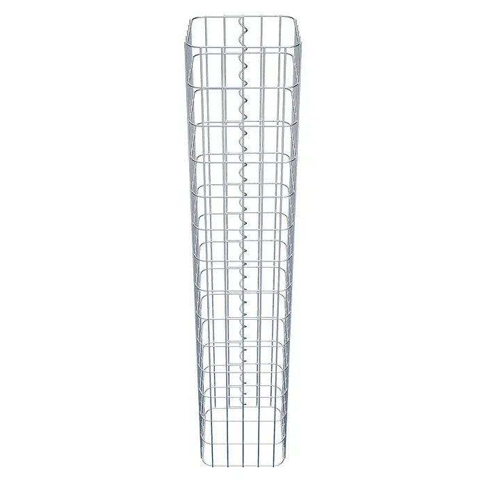 Gabiona Gabionensäule - 27 x 27 x 140 cm, Metall, Maschenbreite: 50 mm, Maschenhöhe: 100 mm - Ansicht eines Gabionenkorbs aus verzinktem Stahlgitter, der mit einem spiralförmigen Abstandshalter verstärkt ist, ideal für dekorative und stützende Bauprojekte.