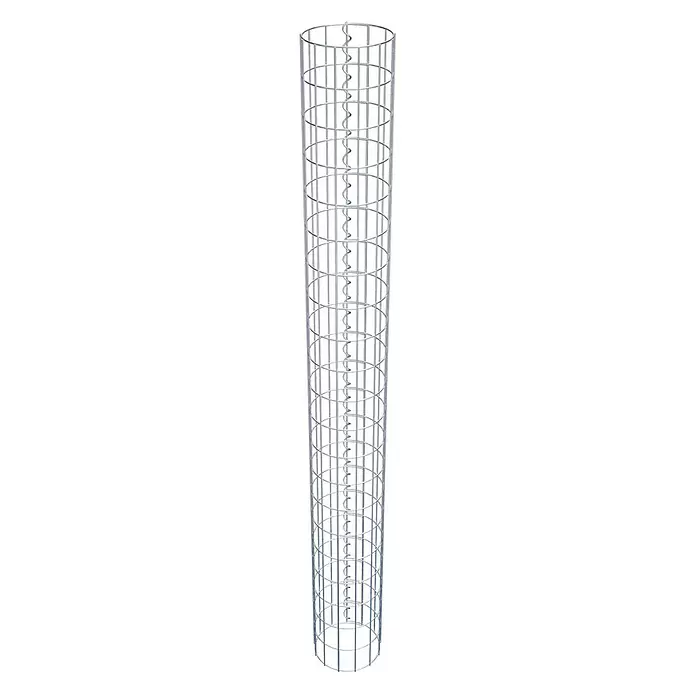 Gabiona Gabionensäule - Durchmesser: 22 cm, Höhe: 210 cm, Stahl, Maschenbreite: 50 mm, Maschenhöhe: 100 mm - Zylindrischer Metallkäfig mit vertikalen Stäben, horizontalen Ringen und einer inneren Spirale.