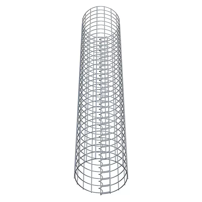 Gabiona Gabionensäule - Durchmesser: 27 cm, Höhe: 150 cm, Stahl, Maschenbreite: 50 mm, Maschenhöhe: 50 mm - Zylindrischer Metallbewehrungskorb mit vertikalen Stäben, horizontalen Ringen und einer inneren Spiralarmierung für Betonbau.