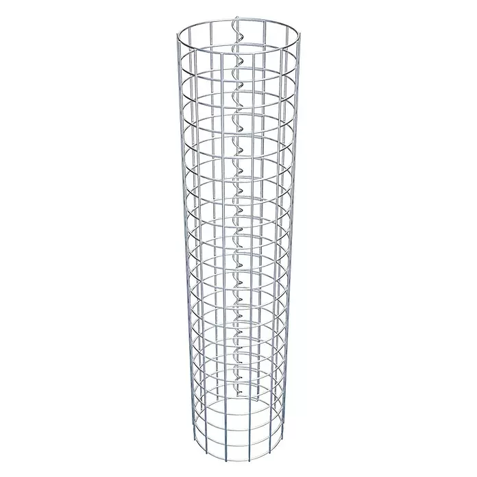 Gabiona Gabionensäule - Durchmesser: 22 cm, Höhe: 100 cm, Stahl, Maschenbreite: 50 mm, Maschenhöhe: 50 mm - Silberfarbener zylindrischer Pflanzenstützkäfig aus Metall mit einer zentralen Spirale zur Stabilisierung.
