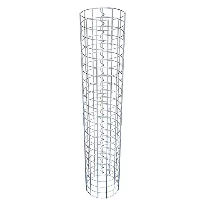 Gabiona Gabionensäule - Durchmesser: 22 cm, Höhe: 120 cm, Stahl, Maschenbreite: 50 mm, Maschenhöhe: 50 mm - Zylindrischer Drahtgitterkäfig aus Metall mit Gittermuster und einer inneren Spiralstützstruktur.