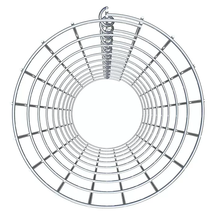 Gabiona Gabionensäule - Durchmesser: 27 cm, Höhe: 90 cm, Stahl, Maschenbreite: 50 mm, Maschenhöhe: 100 mm - Silberfarbenes Metall-Gitterrohr mit Spiralstruktur, von vorne gesehen.