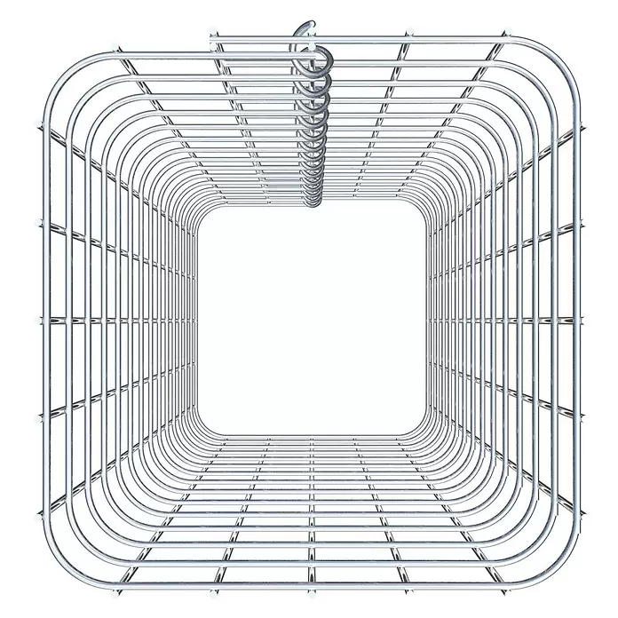 Gabiona Gabionensäule - 27 x 27 x 70 cm, Stahl, Maschenbreite: 50 mm, Maschenhöhe: 50 mm - Glänzendes Chrom-Quadratdrahtgestell mit Haken, in die Perspektive ragend.