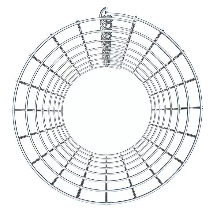 Gabiona Gabionensäule - Durchmesser: 32 cm, Höhe: 70 cm, Stahl, Maschenbreite: 50 mm, Maschenhöhe: 100 mm - Silbernes rundes Drahtgestell mit mehreren Ebenen und einer zentralen Spiralstütze.