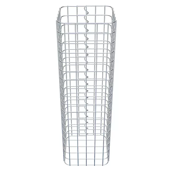 Gabiona Gabionensäule - 27 x 27 x 90 cm, Stahl, Maschenbreite: 50 mm, Maschenhöhe: 50 mm - Hoher, rechteckiger Drahtgitterkorb aus silbernem Metall, oben offen, typischerweise als Gabione verwendet.