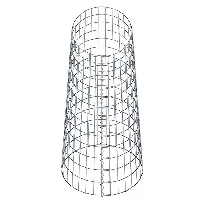 Gabiona Gabionensäule - Durchmesser: 47 cm, Höhe: 140 cm, Stahl, Maschenbreite: 50 mm, Maschenhöhe: 100 mm - Konischer silberner Drahtgitterkäfig aus Metall mit interner Spiralstütze.