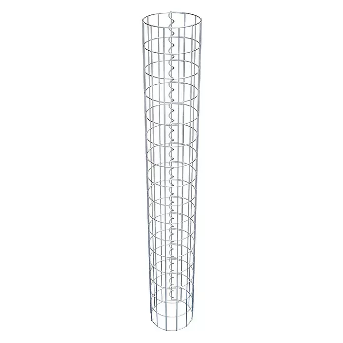 Gabiona Gabionensäule - Durchmesser: 22 cm, Höhe: 160 cm, Stahl, Maschenbreite: 50 mm, Maschenhöhe: 100 mm, Spirale - Zylindrischer silberner Drahtgitterkäfig mit innerer Spiralstütze.