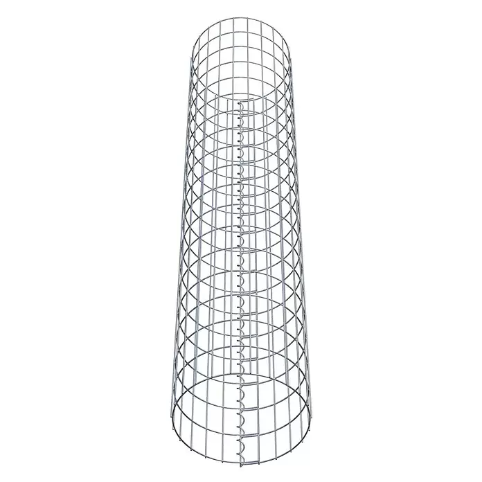 Gabiona Gabionensäule - Durchmesser: 37 cm, Höhe: 180 cm, Stahl, Maschenbreite: 50 mm, Maschenhöhe: 100 mm - Silberner zylindrischer Drahtgitter-Gabionenkorb für Landschaftsgestaltung.