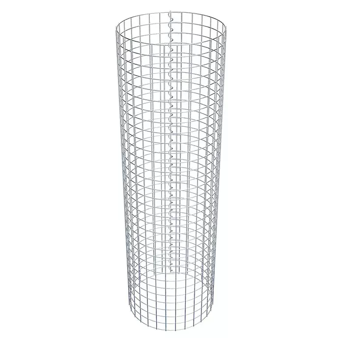 Gabiona Gabionensäule - Durchmesser: 47 cm, Höhe: 160 cm, Stahl, Maschenbreite: 50 mm, Maschenhöhe: 50 mm, Spirale - Zylindrischer Drahtgitterkäfig aus silbernem Metall mit vertikaler Spiralverstärkung.