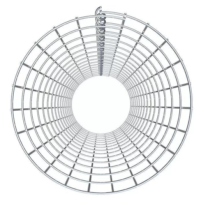 Gabiona Gabionensäule - Durchmesser: 37 cm, Höhe: 150 cm, Stahl, Maschenbreite: 50 mm, Maschenhöhe: 100 mm - Glänzendes, silbernes Metallgitterrohr mit einem Spiralelement oben.