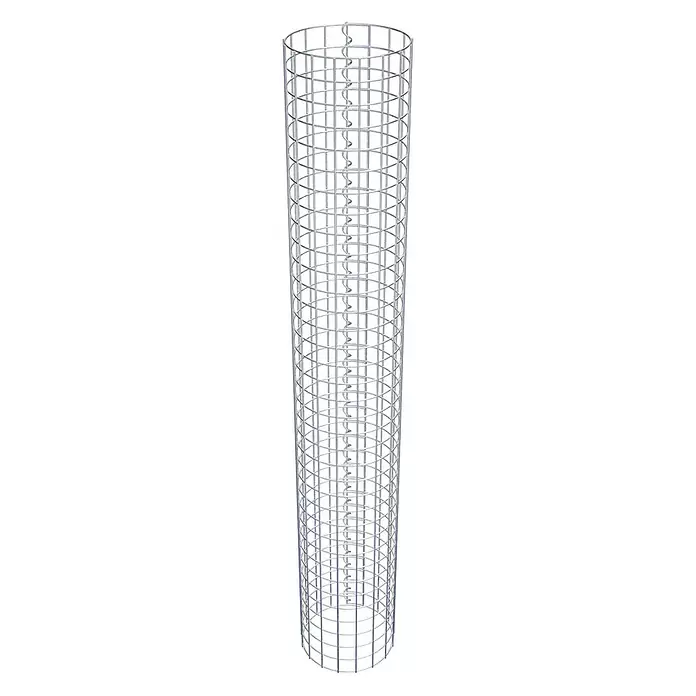 Gabiona Gabionensäule - Durchmesser: 27 cm, Höhe: 180 cm, Stahl, Maschenbreite: 50 mm, Maschenhöhe: 50 mm - Zylindrische silberne Metallgitterstruktur mit durchgehender innerer Spiralstütze.