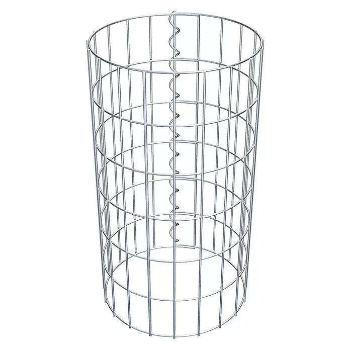 Gabiona Gabionensäule - Durchmesser: 32 cm, Höhe: 60 cm, Stahl, Maschenbreite: 50 mm, Maschenhöhe: 100 mm - Silberfarbener zylindrischer Drahtgitterkäfig aus Metall mit vertikaler Helixverbindung.