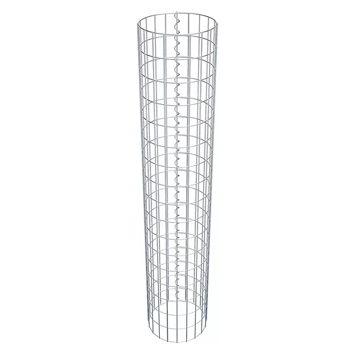 Gabiona Gabionensäule - Durchmesser: 32 cm, Höhe: 170 cm, Stahl, Maschenbreite: 50 mm, Maschenhöhe: 100 mm - Zylindrischer silberner Drahtgitter-Gabionenkorb mit vertikaler Spiralverbindung.