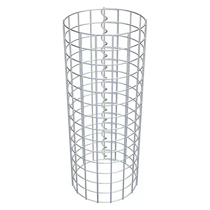 Gabiona Gabionensäule - Durchmesser: 27 cm, Höhe: 70 cm, Stahl, Maschenbreite: 50 mm, Maschenhöhe: 50 mm - Zylindrischer Käfig aus silbernem Metalldraht mit zentraler Spiralstütze.