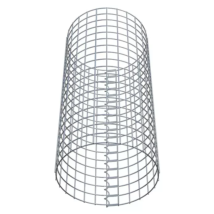 Gabiona Gabionensäule - Durchmesser: 42 cm, Höhe: 90 cm, Stahl, Maschenbreite: 50 mm, Maschenhöhe: 50 mm - Silberner Drahtgitter-Gabionenkorb in Zylinderform, mit Gittermuster und einer inneren Stützstruktur.