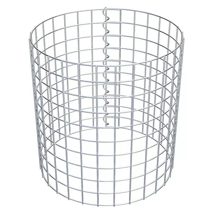 Gabiona Gabionensäule - Durchmesser: 47 cm, Höhe: 50 cm, Stahl, Maschenbreite: 50 mm, Maschenhöhe: 50 mm - Zylindrischer silberner Drahtgitter-Gabionenkorb mit Spiralverbindung zur Montage.