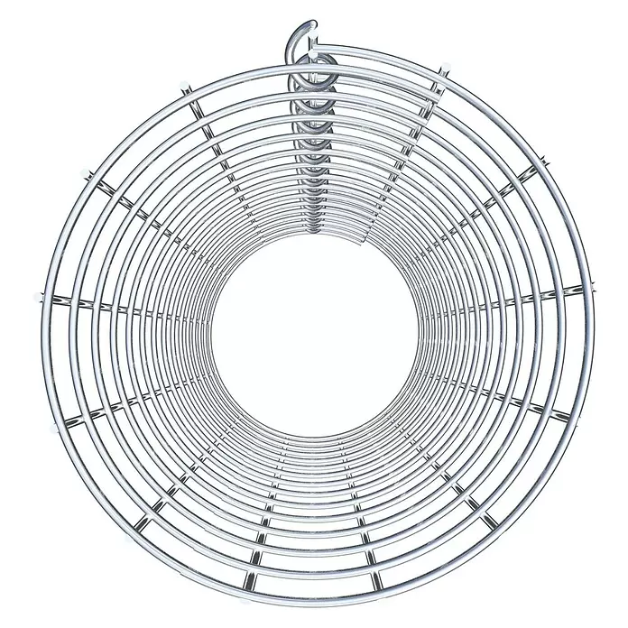 Gabiona Gabionensäule - Durchmesser: 22 cm, Höhe: 70 cm, Stahl, Maschenbreite: 50 mm, Maschenhöhe: 50 mm - Glänzender silberner Metall-Spiralkorb, der einen zylindrischen Tunnel bildet.