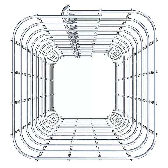 Gabiona Gabionensäule - 22 x 22 x 60 cm, Stahl, Maschenbreite: 50 mm, Maschenhöhe: 50 mm - Polierter Chrom-Drahtkorb in abgerundeter Rechteckform mit oberen Aufhängeschlaufen.
