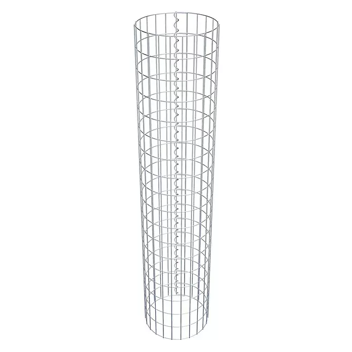 Gabiona Gabionensäule - Durchmesser: 37 cm, Höhe: 180 cm, Stahl, Maschenbreite: 50 mm, Maschenhöhe: 100 mm - Silberner Drahtgitterzylinder mit mittiger Spirale, typisch für Gabionen oder Pflanzenschutz.