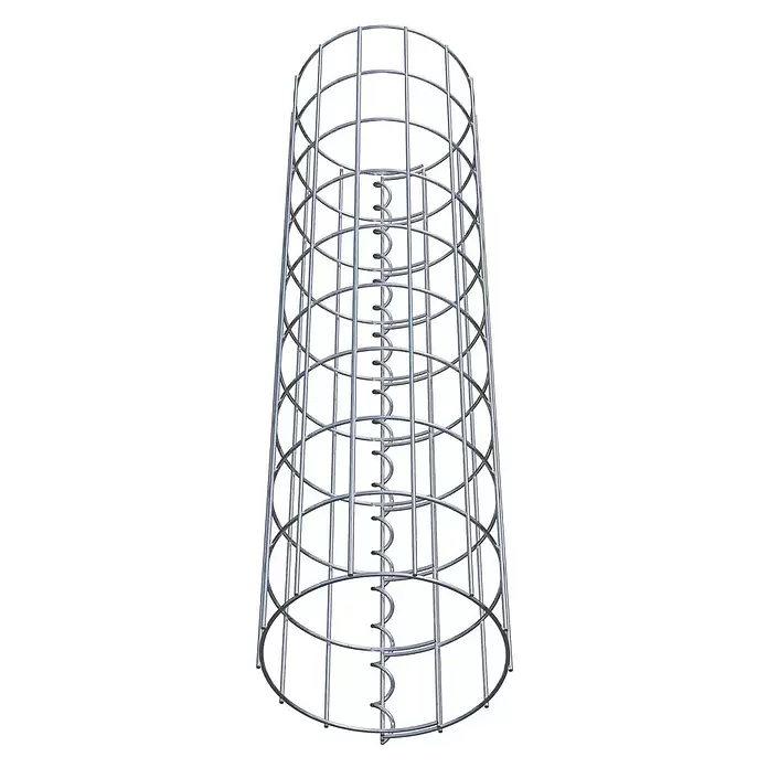 Gabiona Gabionensäule - Durchmesser: 22 cm, Höhe: 90 cm, Stahl, Maschenbreite: 50 mm, Maschenhöhe: 100 mm - Zylindrischer silberner Metallkäfig mit vertikalen Stäben, horizontalen Ringen und einer Innenspirale, ideal zur Pflanzenstütze.
