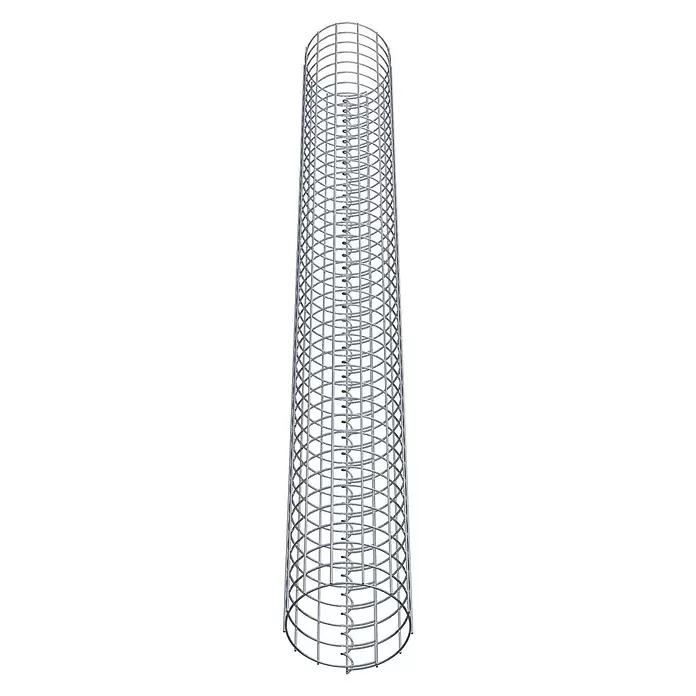 Gabiona Gabionensäule - Durchmesser: 22 cm, Stahl, Maschenbreite: 50 mm, Maschenhöhe: 50 mm, Verschlussart Gabione: Verschweißt - Zylindrischer Bewehrungskorb aus Silbermetall mit vertikaler und spiralförmiger Verstärkung.