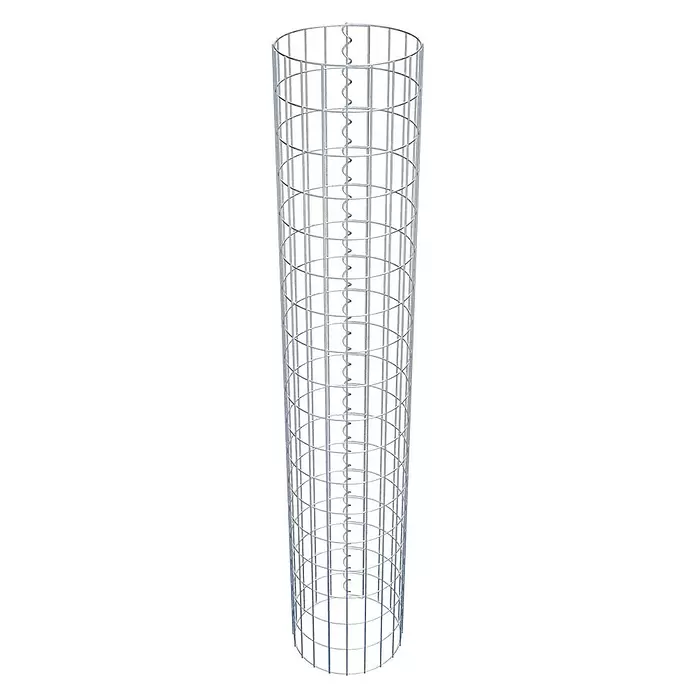 Gabiona Gabionensäule - Durchmesser: 32 cm, Höhe: 180 cm, Stahl, Maschenbreite: 50 mm, Maschenhöhe: 100 mm - Silbergrauer zylindrischer Drahtgitterkorb, ideal für Gabionenbau oder Pflanzenschutz.